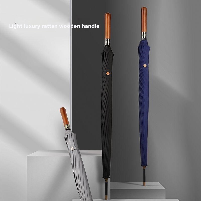 Golf Umbrella - Automatischer Regenschirm mit Holzgriff, 16 Rippen,